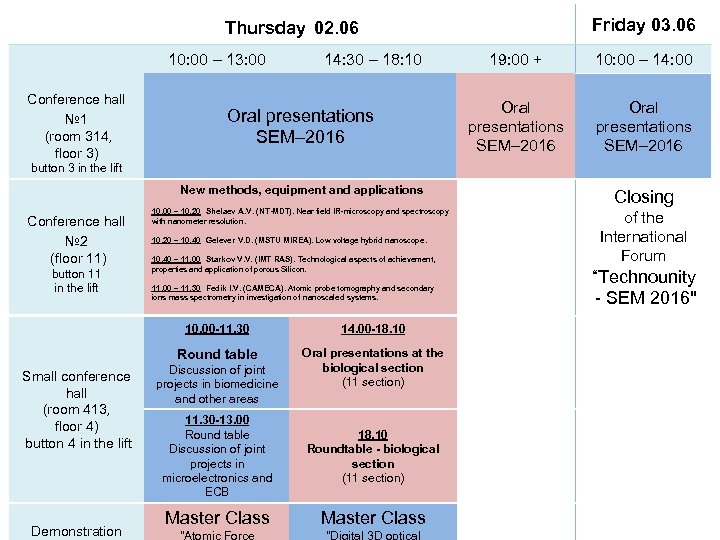 Thursday 02. 06 10: 00 – 13: 00 Conference hall № 1 (room 314,