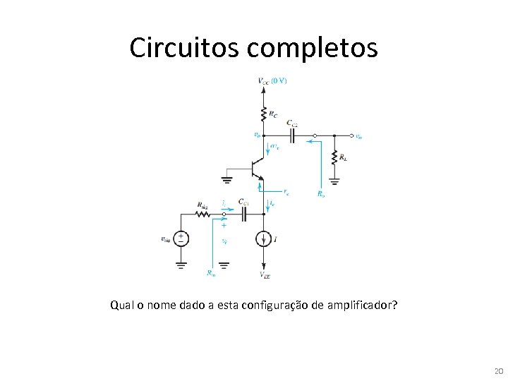 Circuitos completos Qual o nome dado a esta configuração de amplificador? 20 
