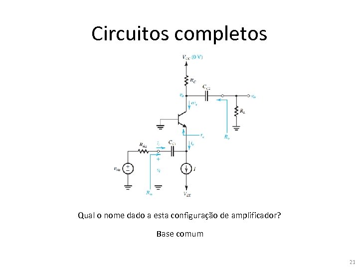 Circuitos completos Qual o nome dado a esta configuração de amplificador? Base comum 21