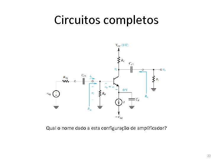 Circuitos completos Qual o nome dado a esta configuração de amplificador? 22 