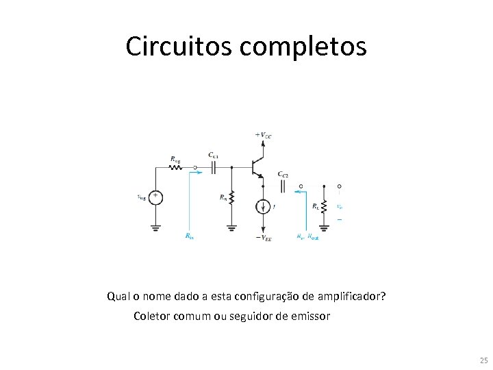 Circuitos completos Qual o nome dado a esta configuração de amplificador? Coletor comum ou