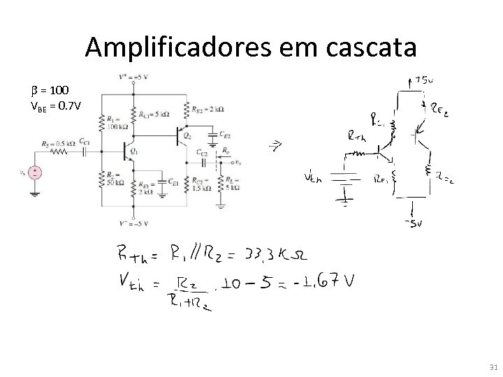 Amplificadores em cascata b = 100 VBE = 0. 7 V 31 