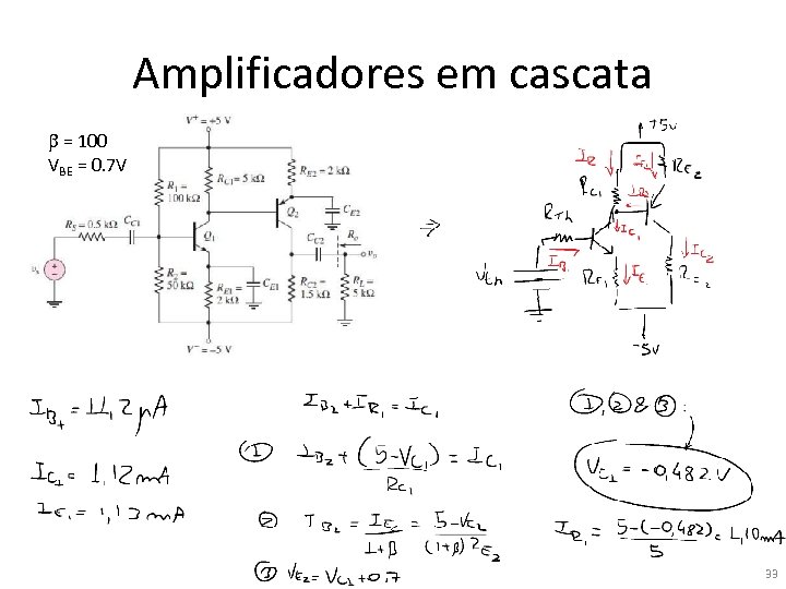 Amplificadores em cascata b = 100 VBE = 0. 7 V 33 