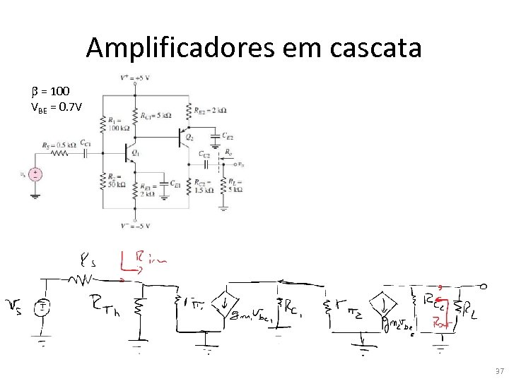 Amplificadores em cascata b = 100 VBE = 0. 7 V 37 