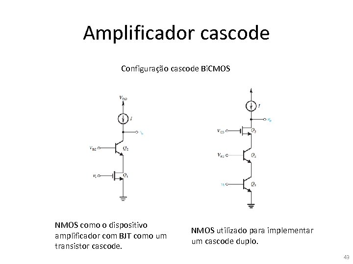 Amplificador cascode Configuração cascode Bi. CMOS NMOS como o dispositivo amplificador com BJT como