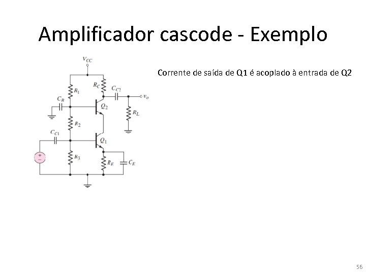 Amplificador cascode - Exemplo Corrente de saída de Q 1 é acoplado à entrada