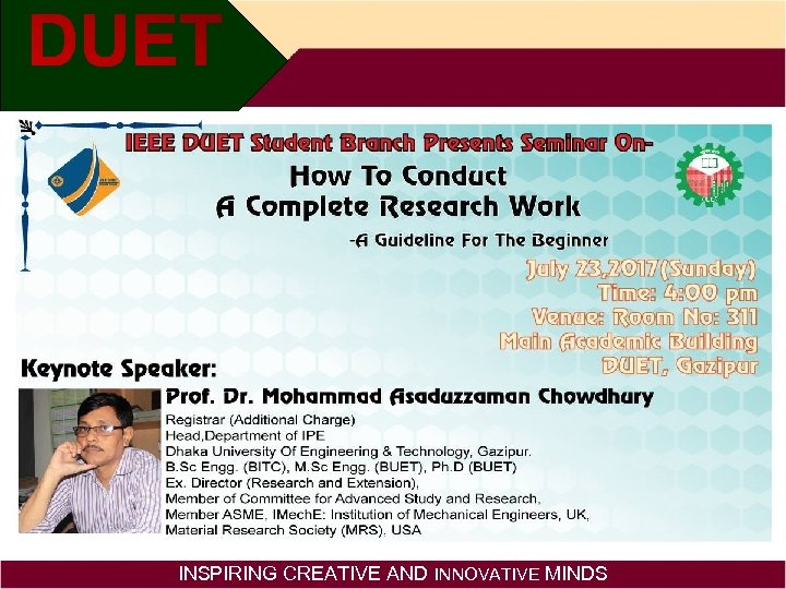 INSPIRING CREATIVE AND INNOVATIVE MINDS 