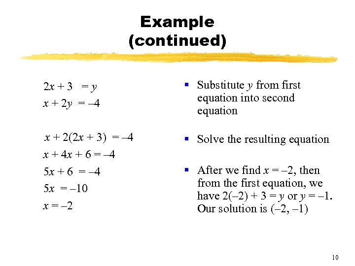 Example (continued) 2 x + 3 = y x + 2 y = –
