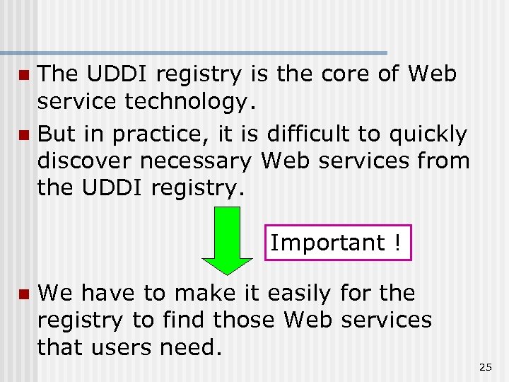The UDDI registry is the core of Web service technology. n But in practice,