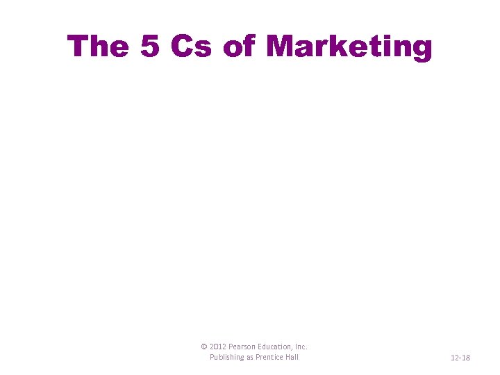 The 5 Cs of Marketing © 2012 Pearson Education, Inc. Publishing as Prentice Hall