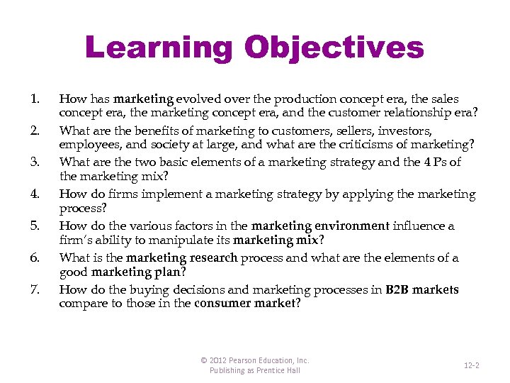 Learning Objectives 1. 2. 3. 4. 5. 6. 7. How has marketing evolved over