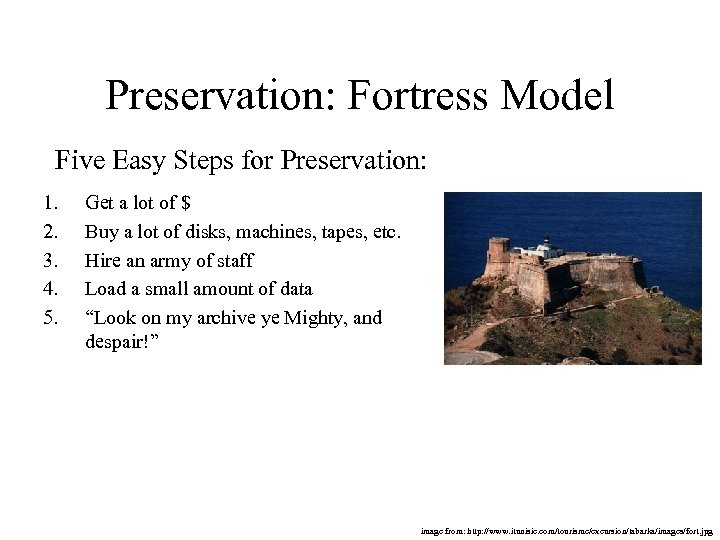 Preservation: Fortress Model Five Easy Steps for Preservation: 1. 2. 3. 4. 5. Get