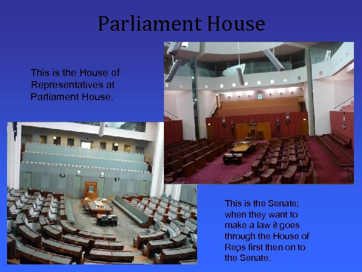 Parliament House This is the House of Representatives at Parliament House. This is the