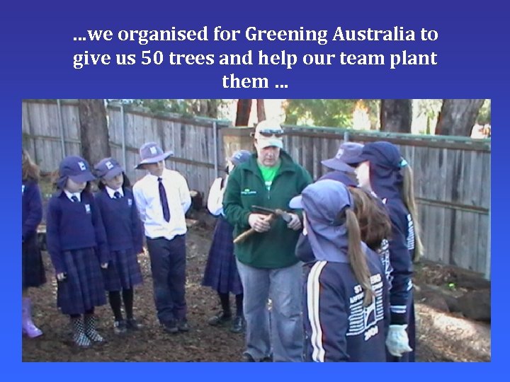 …we organised for Greening Australia to give us 50 trees and help our team