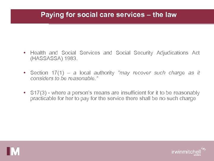 Paying for social care services – the law • Health and Social Services and