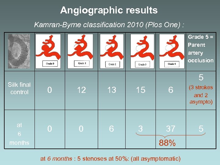 Angiographic results Kamran-Byrne classification 2010 (Plos One) : Grade 5 = Parent artery occlusion