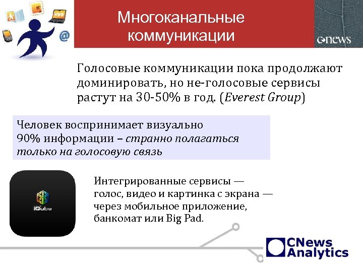Многоканальные коммуникации Голосовые коммуникации пока продолжают доминировать, но не-голосовые сервисы растут на 30 -50%