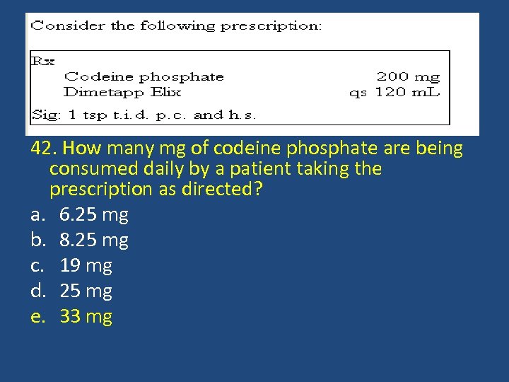 42. How many mg of codeine phosphate are being consumed daily by a patient