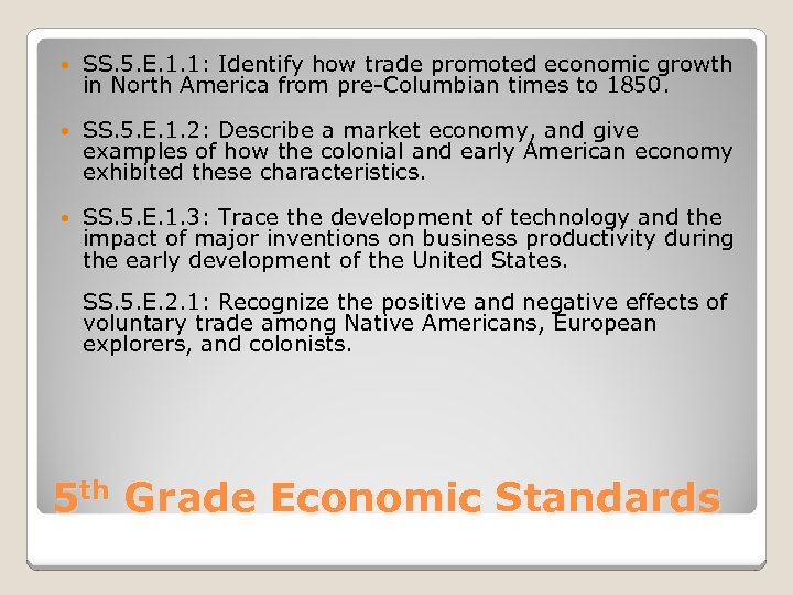SS. 5. E. 1. 1: Identify how trade promoted economic growth in North America