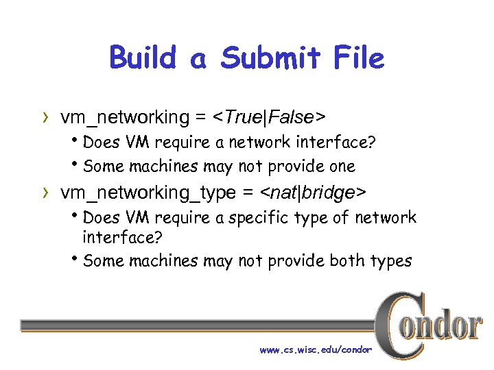 Build a Submit File › vm_networking = <True|False> h. Does VM require a network