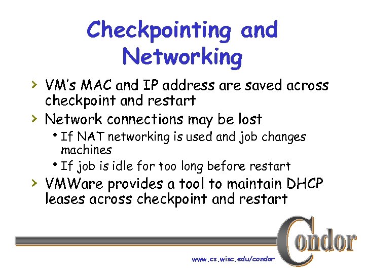 Checkpointing and Networking › VM’s MAC and IP address are saved across › checkpoint