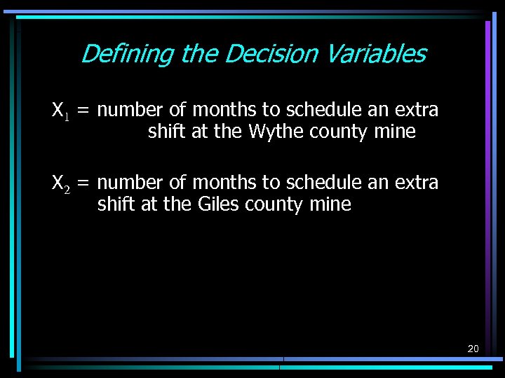 Defining the Decision Variables X 1 = number of months to schedule an extra