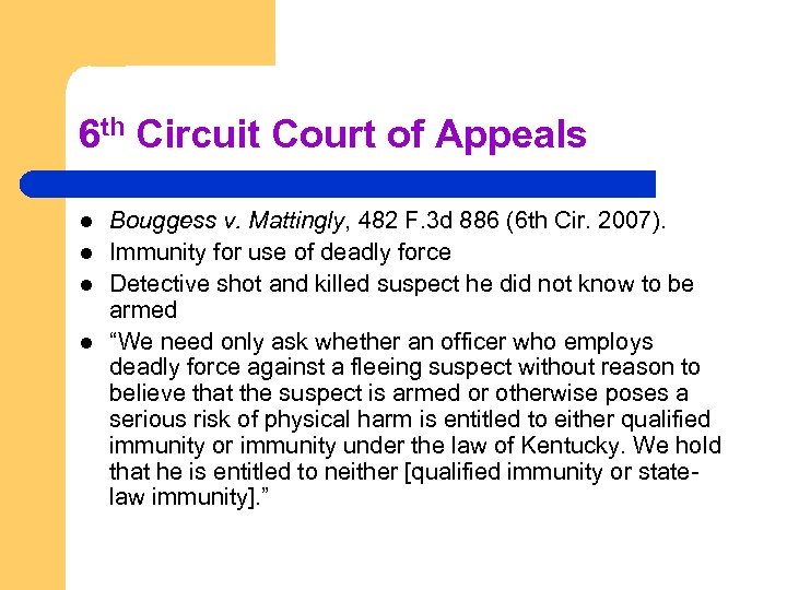 6 th Circuit Court of Appeals l l Bouggess v. Mattingly, 482 F. 3