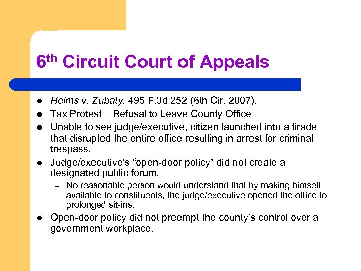 6 th Circuit Court of Appeals l l Helms v. Zubaty, 495 F. 3