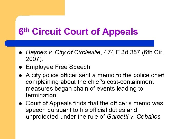 6 th Circuit Court of Appeals l l Haynes v. City of Circleville, 474