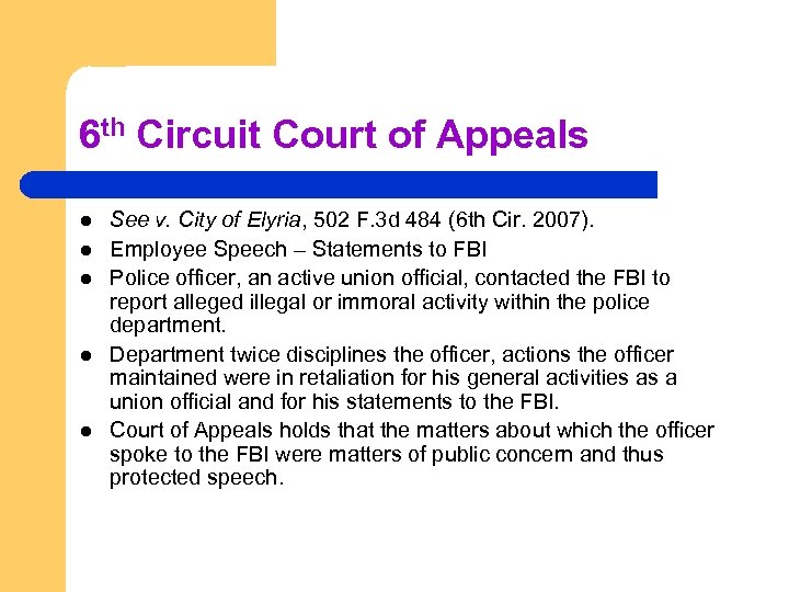 6 th Circuit Court of Appeals l l l See v. City of Elyria,