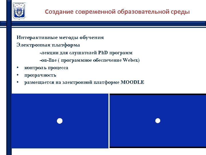 Создание современной образовательной среды Интерактивные методы обучения Электронная платформа -лекции для слушателей Ph. D