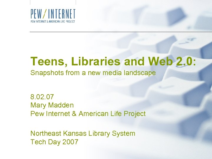 Teens, Libraries and Web 2. 0: Snapshots from a new media landscape 8. 02.