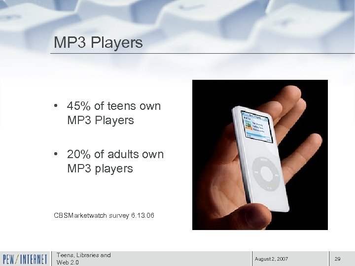 MP 3 Players • 45% of teens own MP 3 Players • 20% of