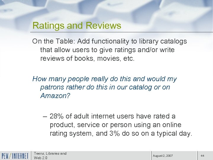 Ratings and Reviews On the Table: Add functionality to library catalogs that allow users