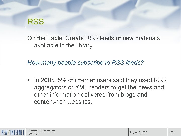 RSS On the Table: Create RSS feeds of new materials available in the library