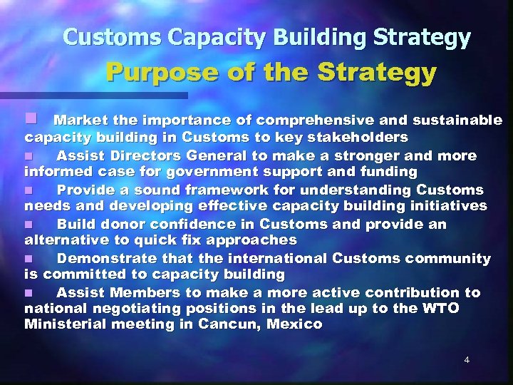 Customs Capacity Building Strategy Purpose of the Strategy n Market the importance of comprehensive