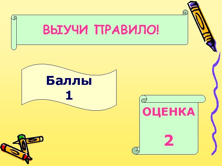 ВЫУЧИ ПРАВИЛО! Баллы 1 ОЦЕНКА 2 