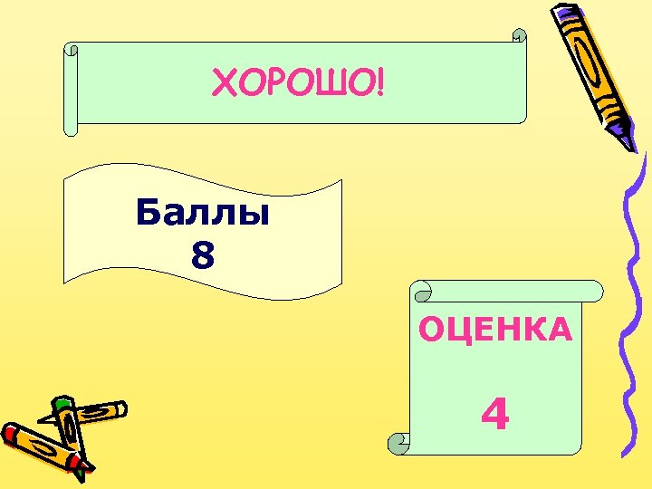 ХОРОШО! Баллы 8 ОЦЕНКА 4 