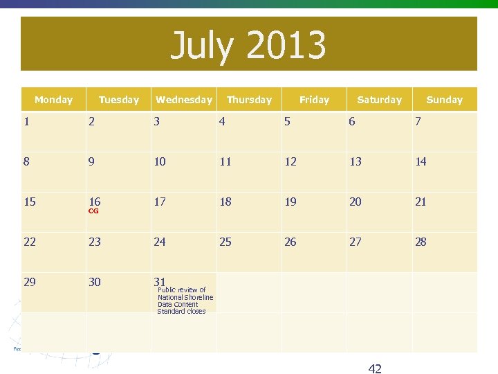 July 2013 Monday Tuesday Wednesday Thursday Friday Saturday Sunday 1 2 3 4 5