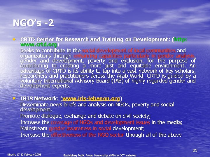 NGO’s -2 • CRTD Center for Research and Training on Development: (http: www. crtd.