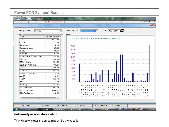Power POS System: Screen Shot Sales analysis at cashier station This window shows the