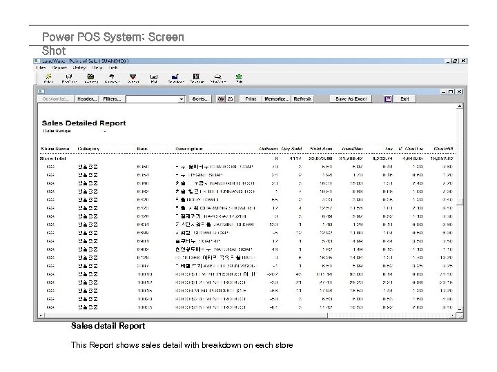 Power POS System: Screen Shot Sales detail Report This Report shows sales detail with