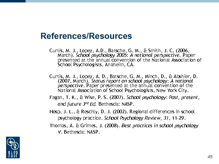 References/Resources Curtis, M. J. , Lopez, A. D. , Batsche, G. M. , &