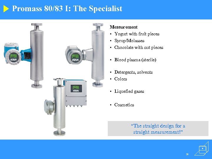 Promass 80/83 I: The Specialist Measurement • Yogurt with fruit pieces • Syrup/Molasses •