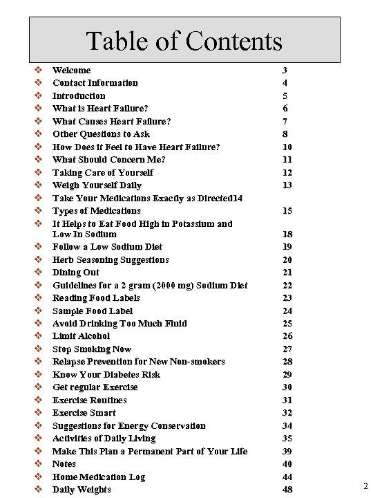 Table of Contents v v v v v v v v v Welcome Contact