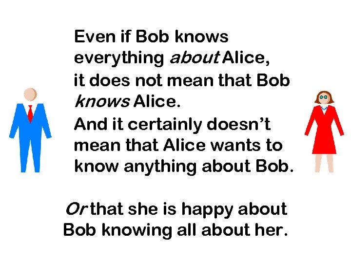 Even if Bob knows everything about Alice, it does not mean that Bob knows