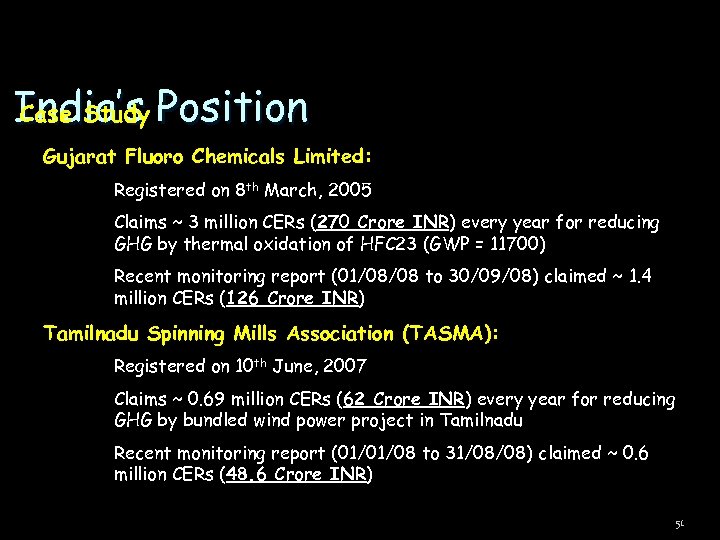 India’s Position Case Study Gujarat Fluoro Chemicals Limited: Registered on 8 th March, 2005