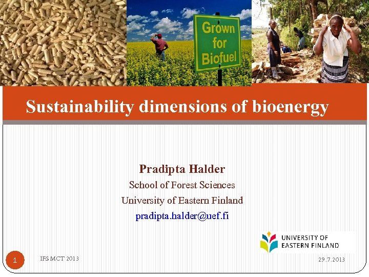 Sustainability dimensions of bioenergy Pradipta Halder School of Forest Sciences University of Eastern Finland