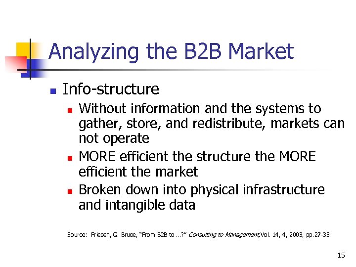 Analyzing the B 2 B Market n Info-structure n n n Without information and