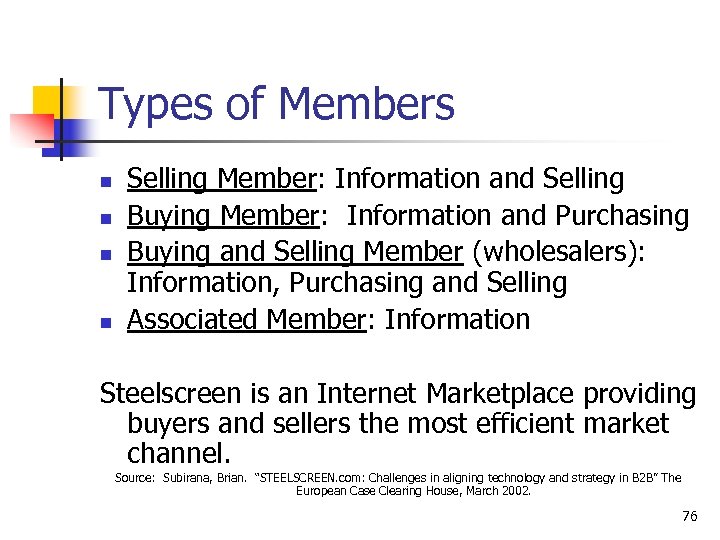 Types of Members n n Selling Member: Information and Selling Buying Member: Information and